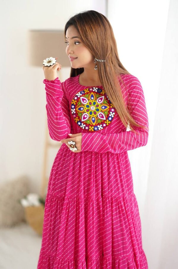 Rani Pink Laheriya Print Traditional Gown