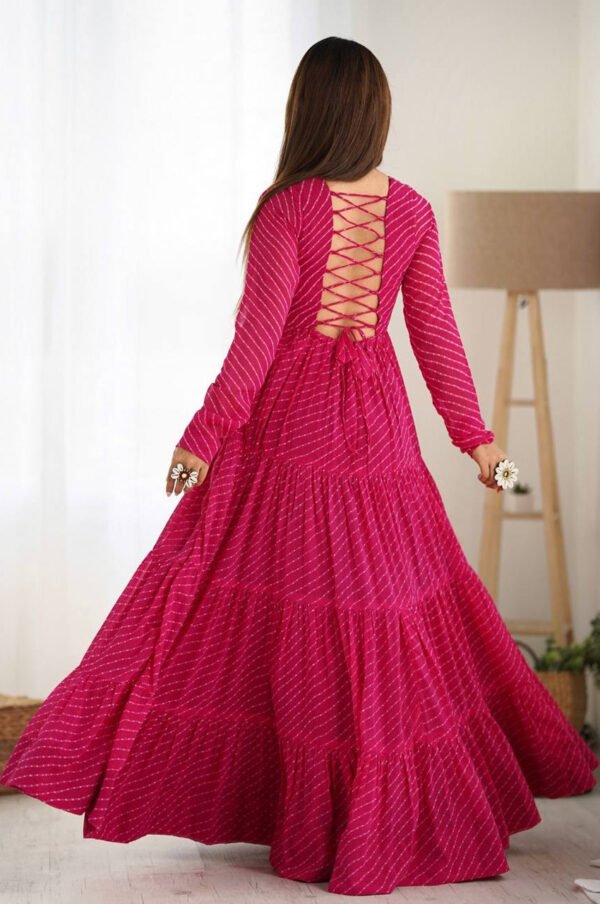 Rani Pink Laheriya Print Traditional Gown