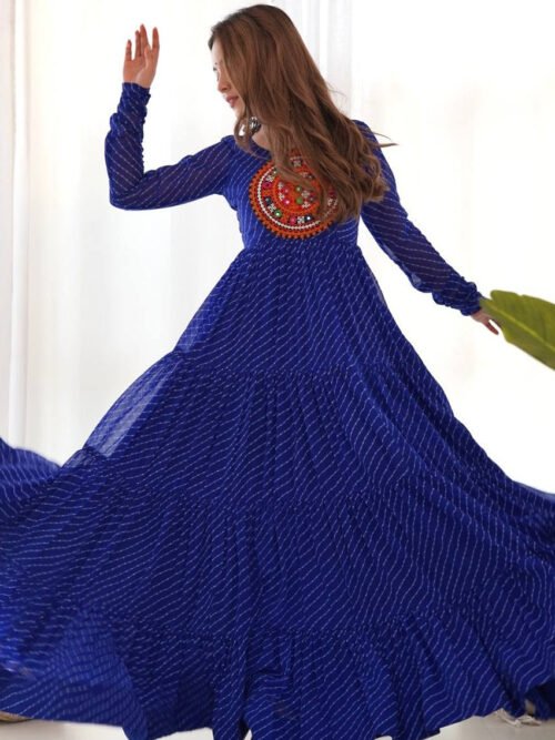 Blue Laheriya Print Traditional Gown