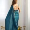 Luxurious Teal Blue Saree in Gold Crush Tissue Silk