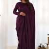 Wine Velvet Ready-to-Wear Saree with Fully Stitched Blouse