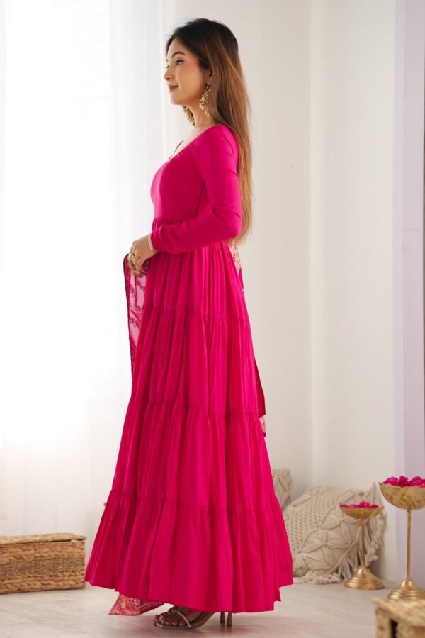 Elegant Roman Silk Chanderi Anarkali Suit Set with Banarasi Jacquard Dupatta