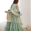Pistachio Green Roman Silk Four-Layer Anarkali Gown Set