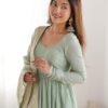 Pistachio Green Roman Silk Four-Layer Anarkali Gown Set