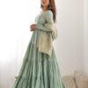 Pistachio Green Roman Silk Four-Layer Anarkali Gown Set