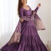 Lavender Heavy Roman Silk Chanderi Anarkali Suit Set