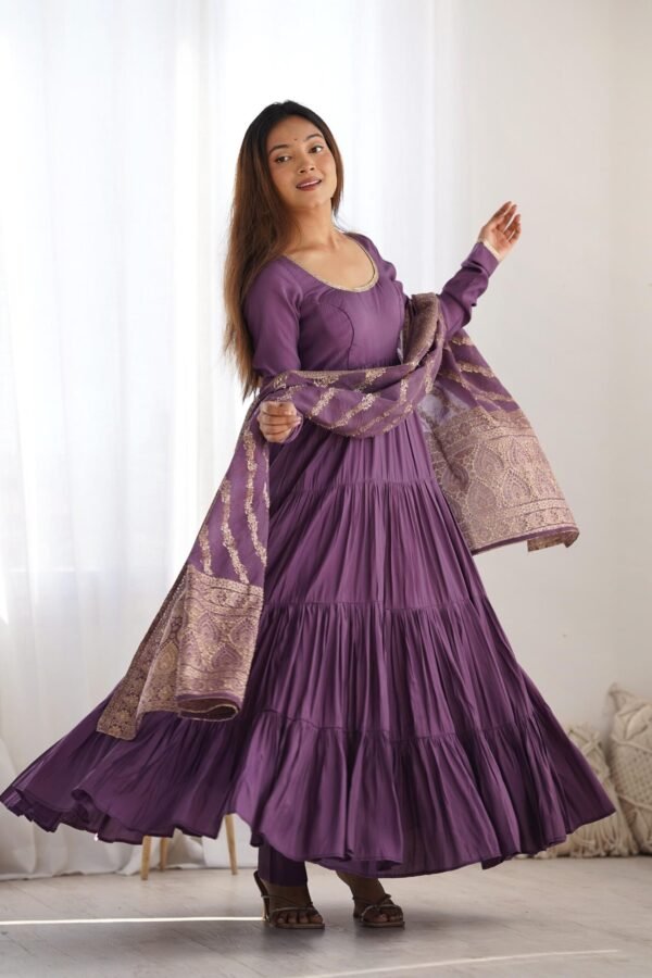 Lavender Heavy Roman Silk Chanderi Anarkali Suit Set