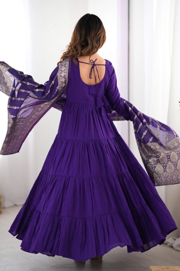 Purple Roman Silk Four-Layer Anarkali Gown Set