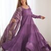 Lavender Heavy Roman Silk Chanderi Anarkali Suit Set