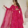 Rani Pink Bandhej Print Chiffon Anarkali Suit Set