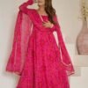 Rani Pink Bandhej Print Chiffon Anarkali Suit Set