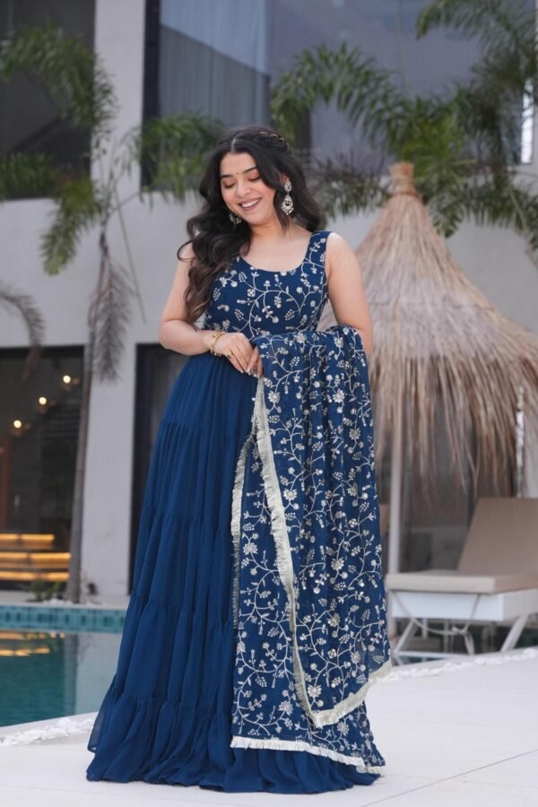 Neha Bhandari Teal Blue Anarkali Gown for Special Occasions