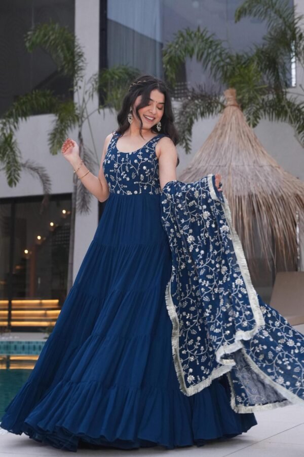 Neha Bhandari Teal Blue Anarkali Gown for Special Occasions