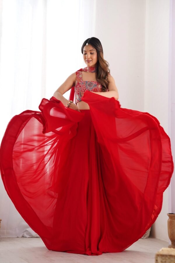 Red Color Fully Flared Lehenga Choli with Exquisite Embroidery