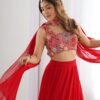 Red Color Fully Flared Lehenga Choli with Exquisite Embroidery