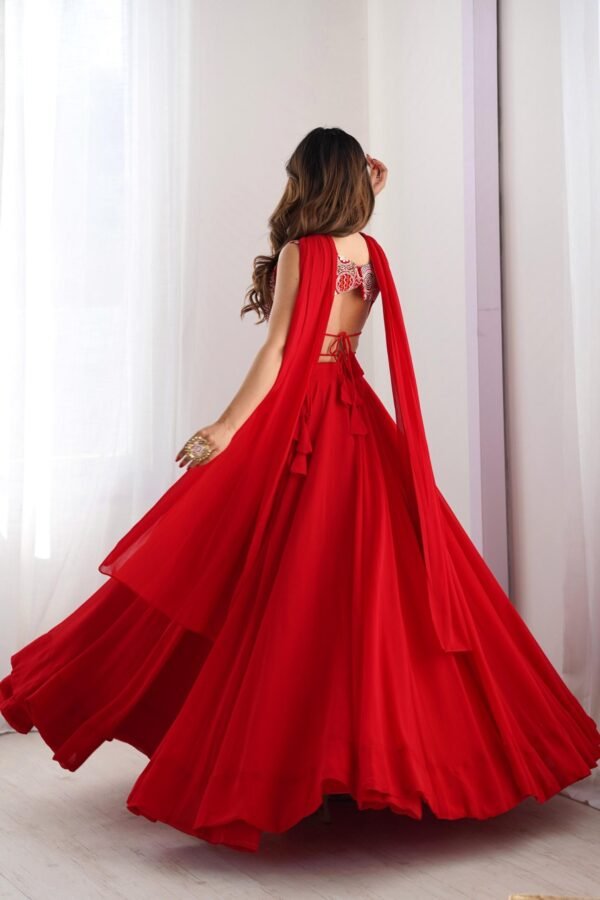 Red Color Fully Flared Lehenga Choli with Exquisite Embroidery
