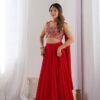 Red Color Fully Flared Lehenga Choli with Exquisite Embroidery