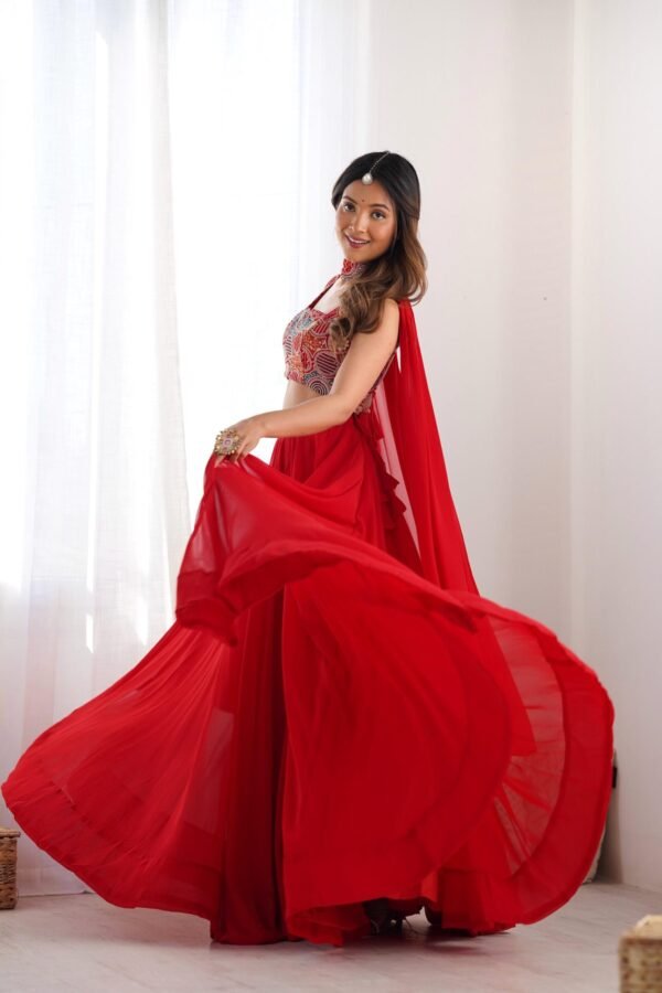 Red Color Fully Flared Lehenga Choli with Exquisite Embroidery