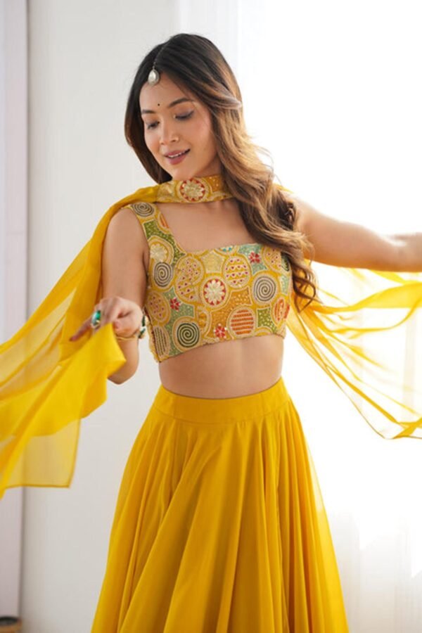 Yellow Color Fully Flared Lehenga Choli with Intricate Embroidery