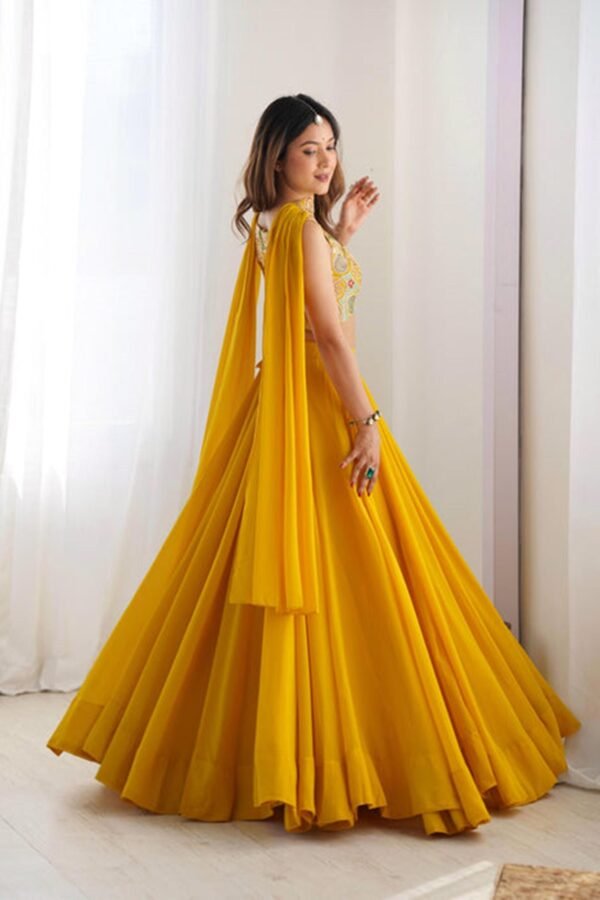 Yellow Color Fully Flared Lehenga Choli with Intricate Embroidery