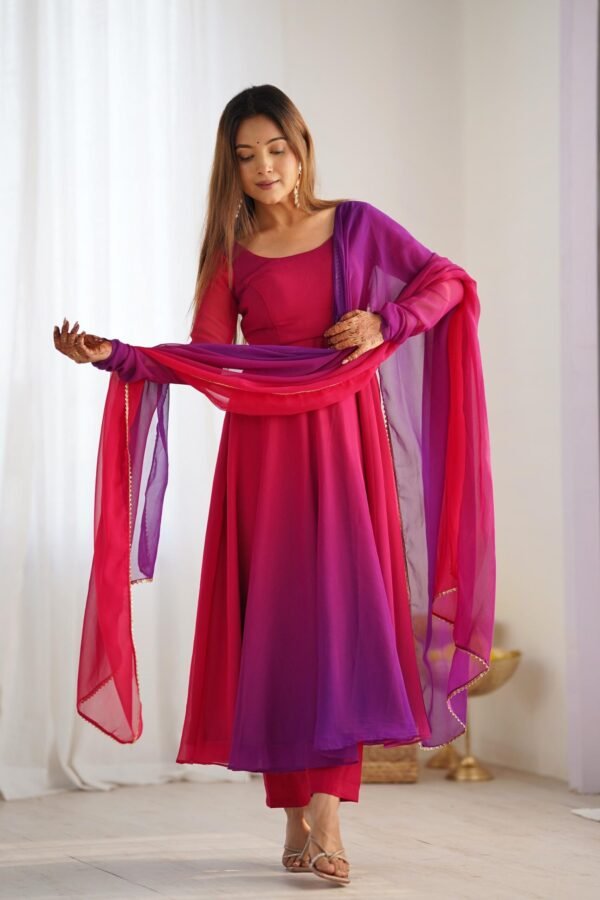 Dark Pink & Purple Shaded Fox Georgette Anarkali Suit