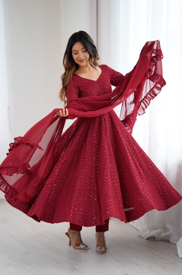 Maroon Color Lucknowi Sequence Work Anarkali Suit