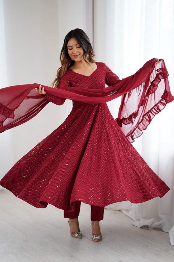 Maroon Color Lucknowi Sequence Work Anarkali Suit