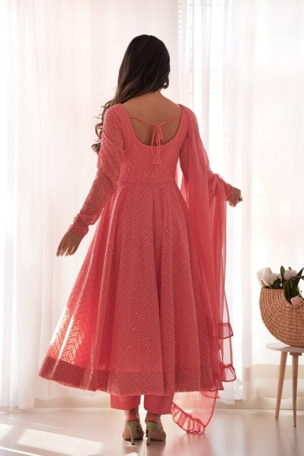 Peach Lucknowi Georgette Anarkali Suit Set