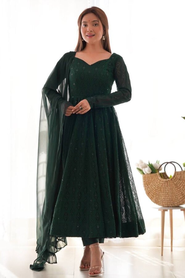 Lucknowi Work Jungle Green Anarkali Suit