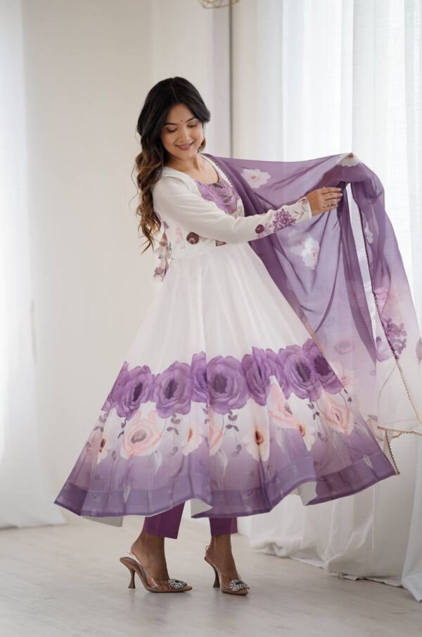 Brinjal Color Organza Silk Anarkali Suit with Dupatta