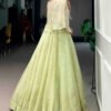 Premium Melon Green Allnen Crush Lehenga Set with 5 Meter Flair