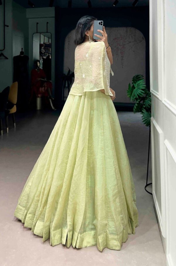 Premium Melon Green Allnen Crush Lehenga Set with 5 Meter Flair