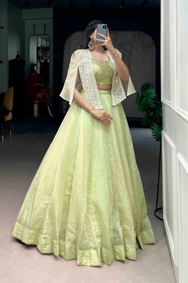 Premium Melon Green Allnen Crush Lehenga Set with 5 Meter Flair