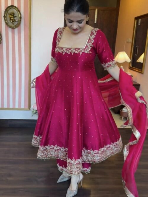 Pink Vichitra Silk Royal Suit Set