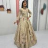 Cream Color Crop Top Lehenga with Embroidered Shrug