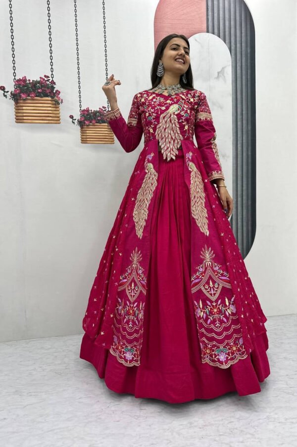 Crimson Color Crop Top Lehenga with Embroidered Shrug