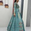 Misty Teal Crop Top Lehenga with Embroidered Shrug