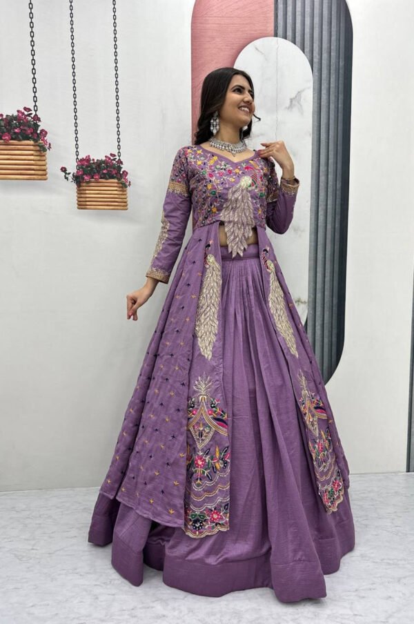 Boho Lavender Crop Top Lehenga with Embroidered Shrug