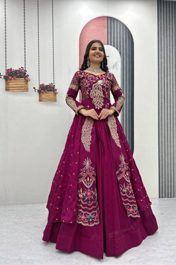 Tyrian Purple Crop Top Lehenga Set with Heavy Embroidery & Stylish Shrug Look