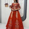 Orange Crop Top Lehenga Set with Heavy Embroidery & Stylish Shrug Look