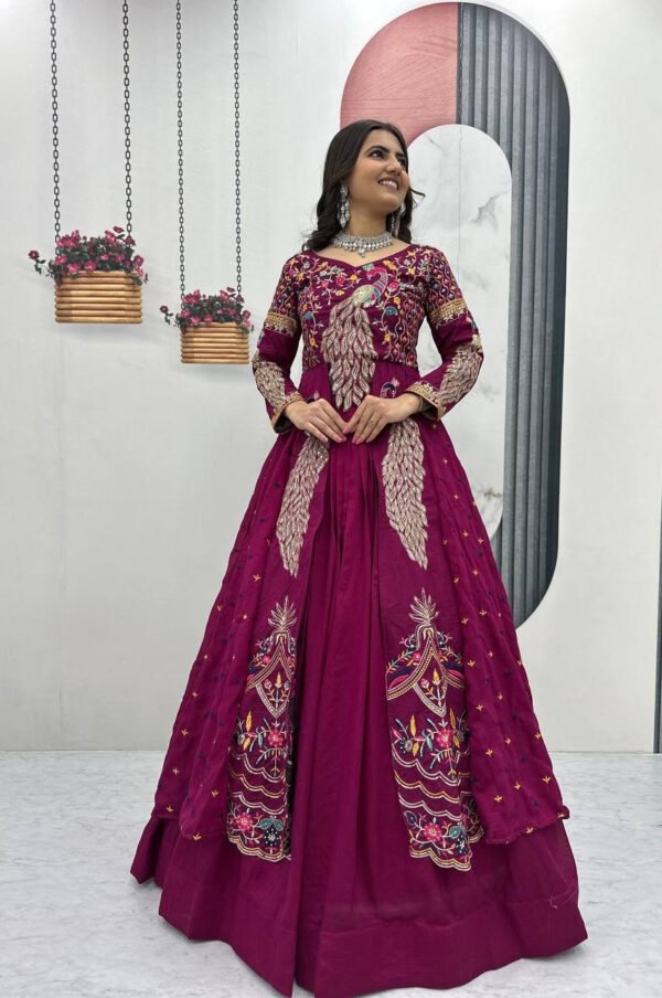Tyrian Purple Crop Top Lehenga Set with Heavy Embroidery & Stylish Shrug Look