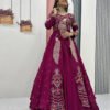 Tyrian Purple Crop Top Lehenga Set with Heavy Embroidery & Stylish Shrug Look