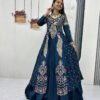 Indigo Color Crop Top Lehenga with Embroidered Shrug
