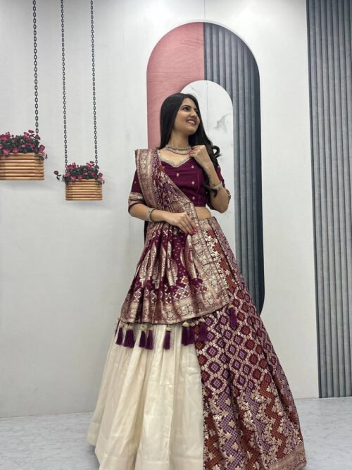 Maroon Lehenga Saree Set – Royal Elegance with Modern Flair
