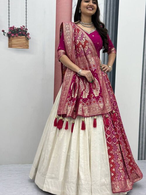 Rani Pink Lehenga Saree Set – Royal Elegance with Modern Flair