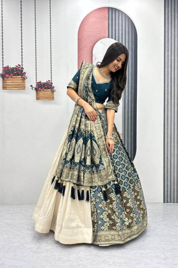 Rama Green Lehenga Saree Set – Royal Elegance with Modern Flair