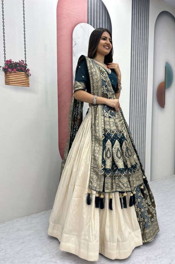 Rama Green Lehenga Saree Set – Royal Elegance with Modern Flair