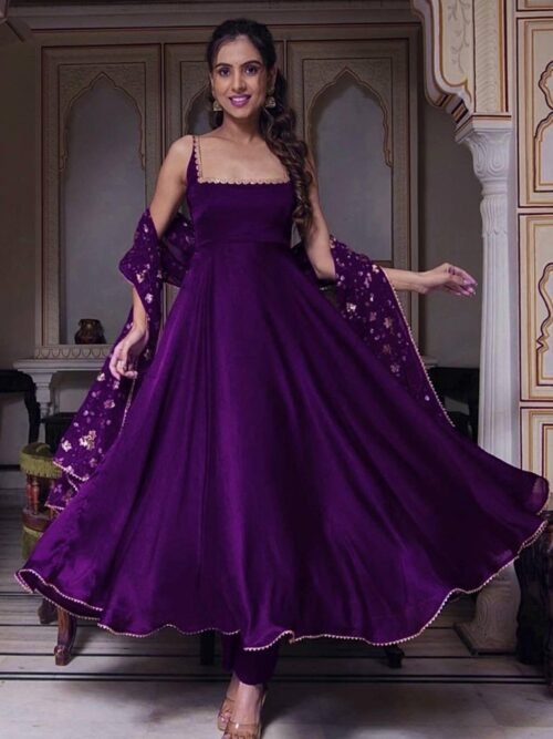 Gorgeous Violet Heavy Faux Georgette With Fully Flair Anarkali Suit