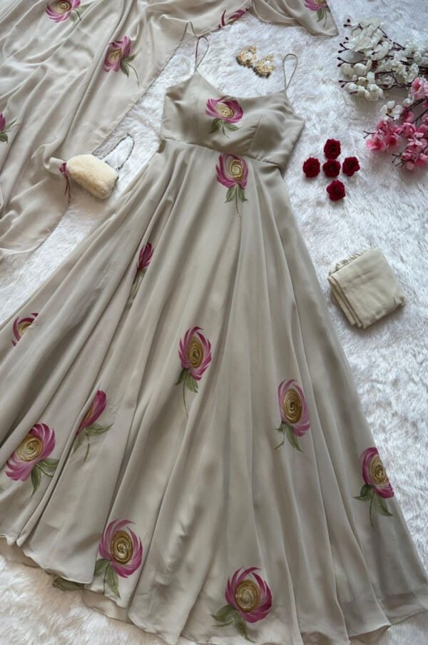 Dusty Brown Faux Georgette Handpainted Anarkali Suit