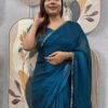Regal Blue Space Silk Gown Saree with Beads Lace & Dupatta